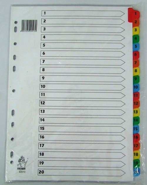 Dividers Numbered 1-20 Carton & Coloured